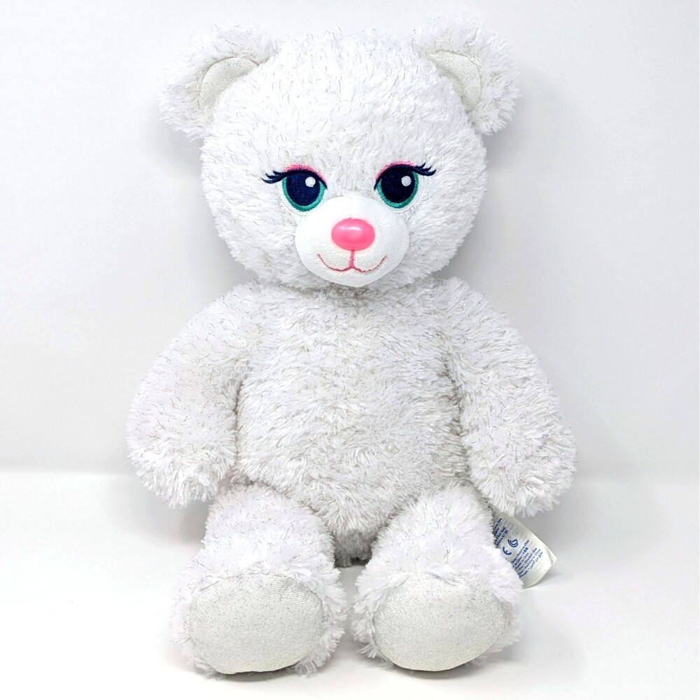 2018 Build a Bear White Silver Sparkle Shimmer Fur Glitter Feet Pink Nose Girl